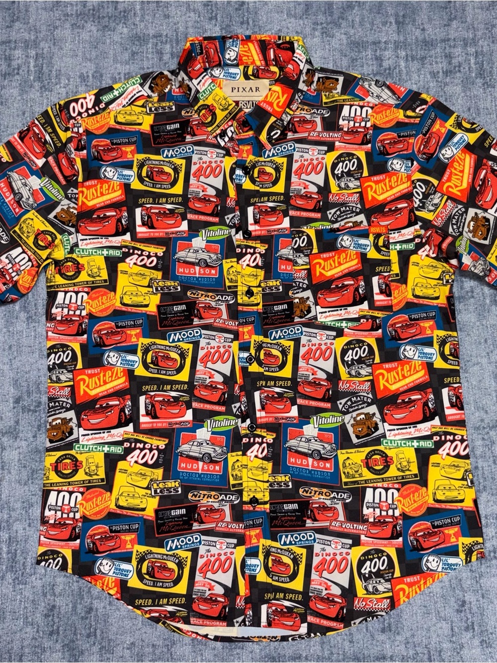 RSVLTS Disney Pixar Cars Sponsors of Speed Kunuflex Button Down Shirt